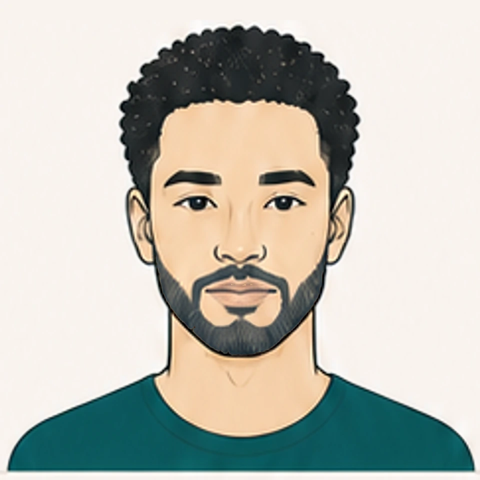 Facial hair — patchy stubble, shaped into a beard — after