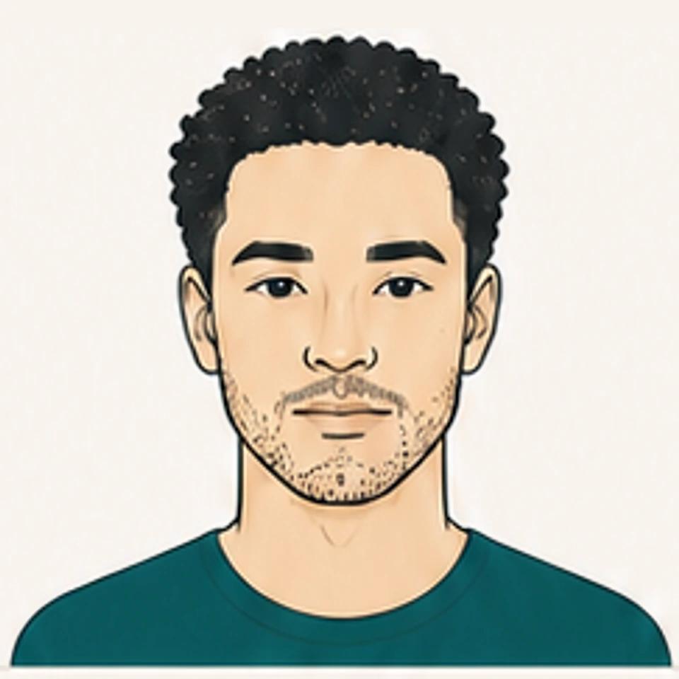 Facial hair — patchy stubble, shaped into a beard — before